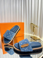 LV 26s Slippers Blue Denim Sheepskin 616357