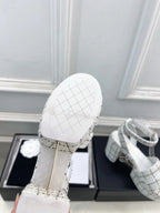 CC 26s HighHeeled Platform Sandals 85 White Black Tweed 631864