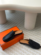 IENA MULE BLACK AND TAWNY CALFSKIN