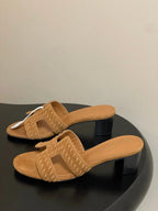 HM 25S ORAN HIGH?HEEL SANDAL IN LIGHT BROWN SUEDE AND LAMBSKIN