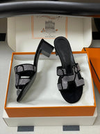 HM 25S ORAN HIGH?HEEL SANDAL 50 MM IN BLACK LAMBSKIN WITH WHITE STONE DETAILS