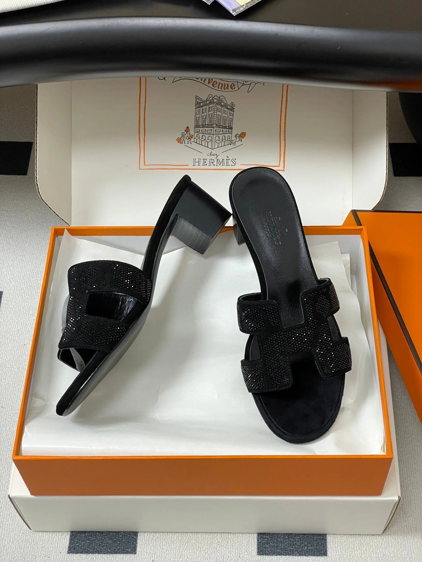 HM 25S ORAN HIGH?HEEL SANDAL 50 MM IN BLACK LAMBSKIN WITH STONE DETAILS