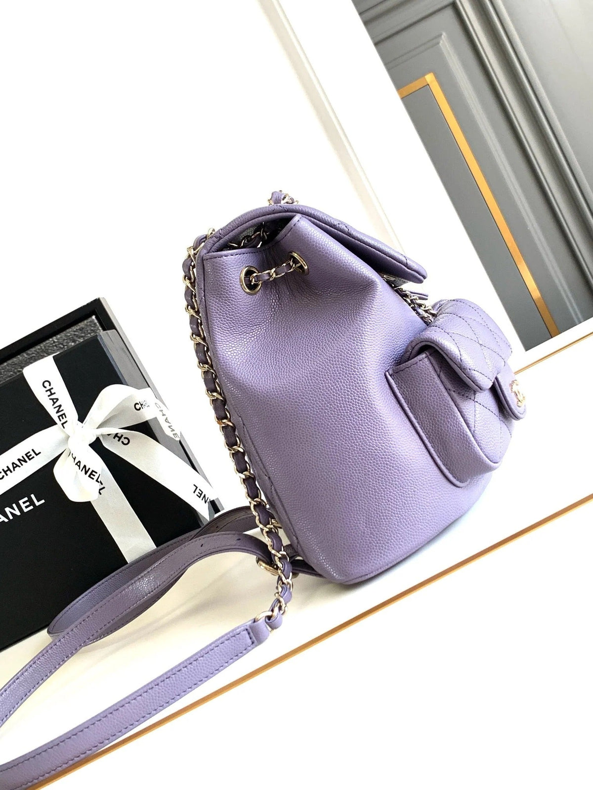 CHANEL 25S BACKPACK 17.5 CM IN PURPLE LAMBSKIN
