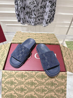GG SLIDES IN NAVY BLUE SUEDE WITH EMBOSSED LOGO STYLE 4