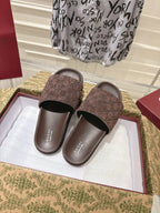 GG SLIDES IN DARK BROWN SUEDE WITH EMBOSSED LOGO STYLE 1