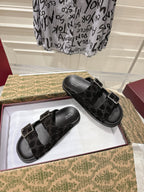 SANDALS IN BLACK SUEDE EMBOSSED LOGO SILVER HARDWARE
