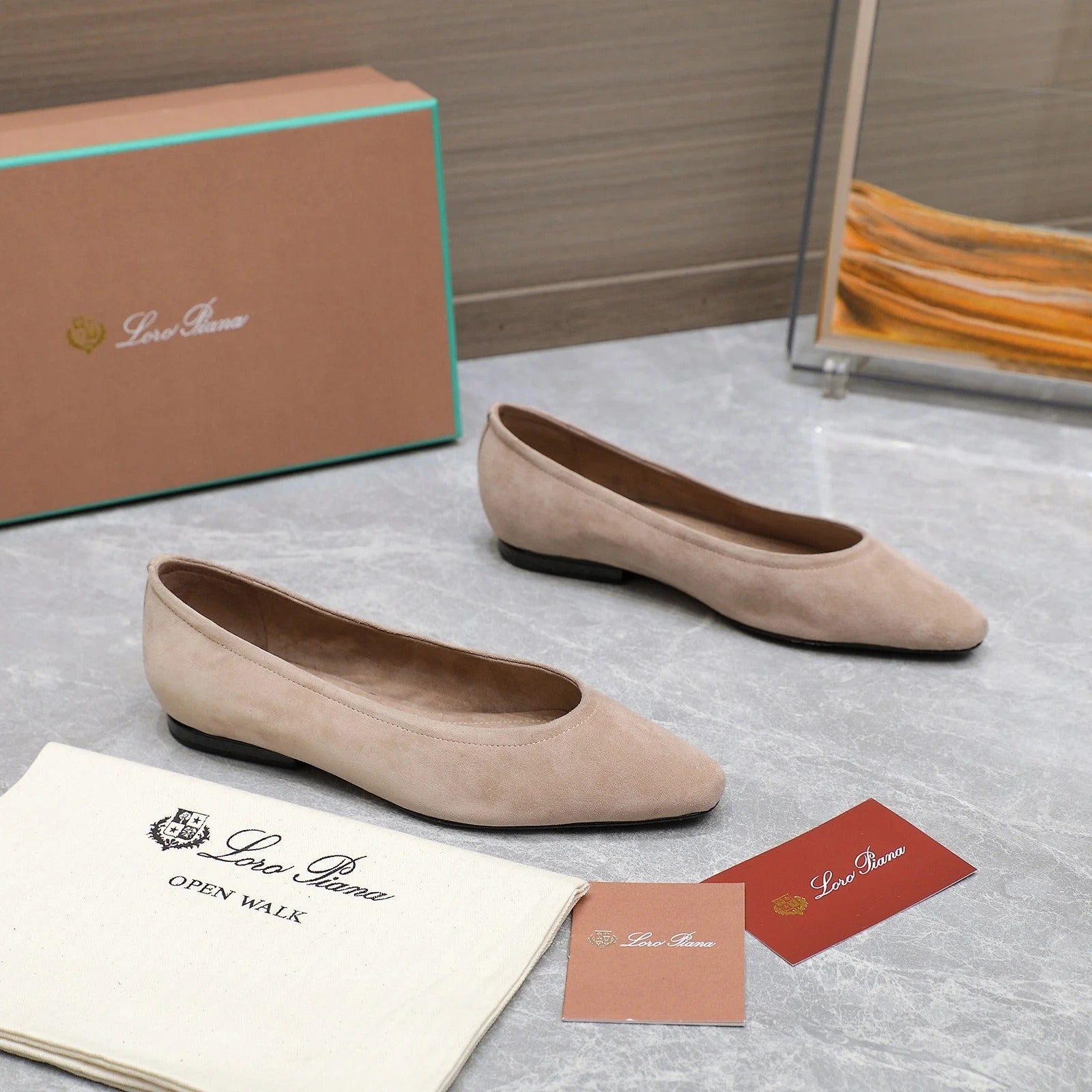 Classic Ballet Shoes In Beige Suede