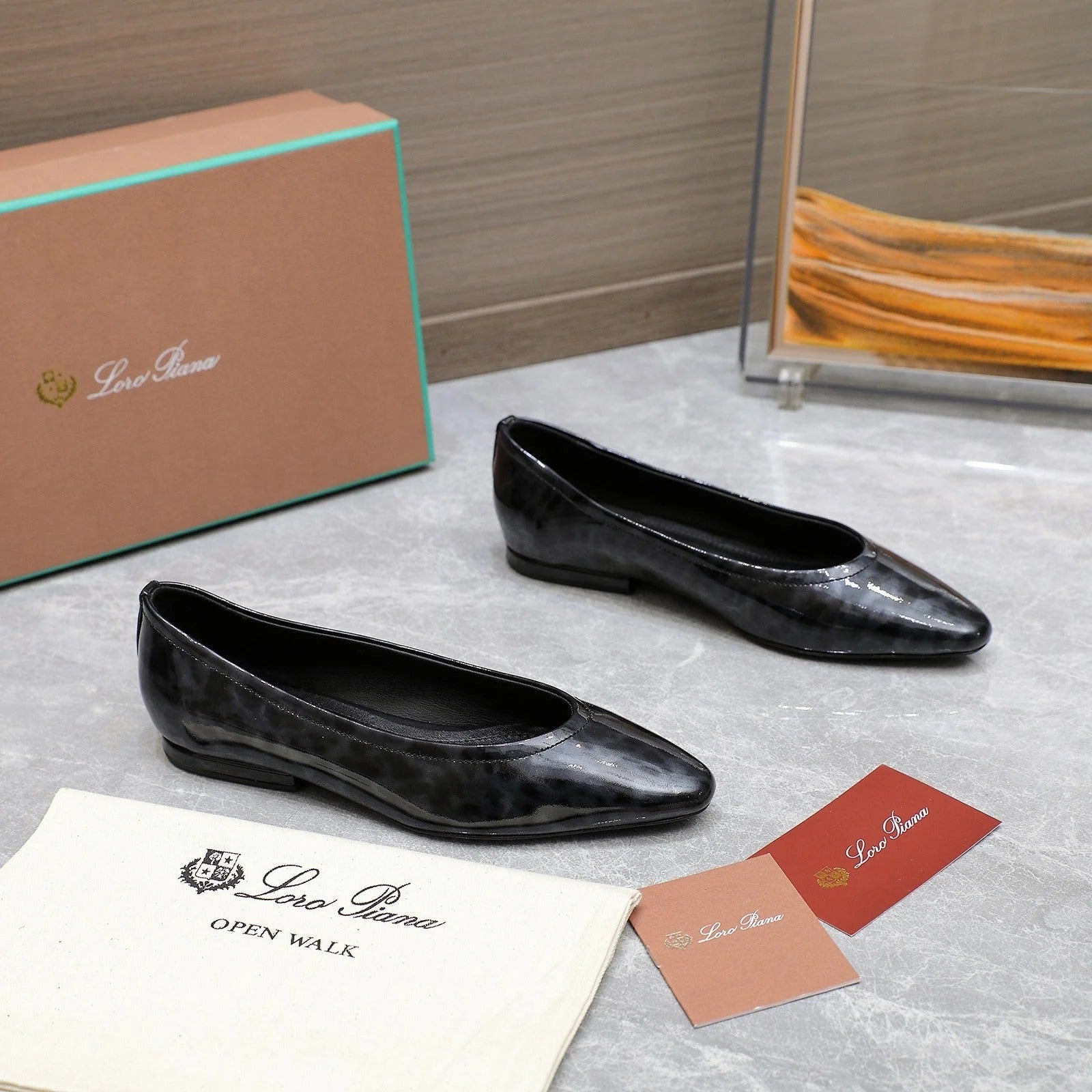 Classic Ballet Shoes In Black Leopard Glossy Leather