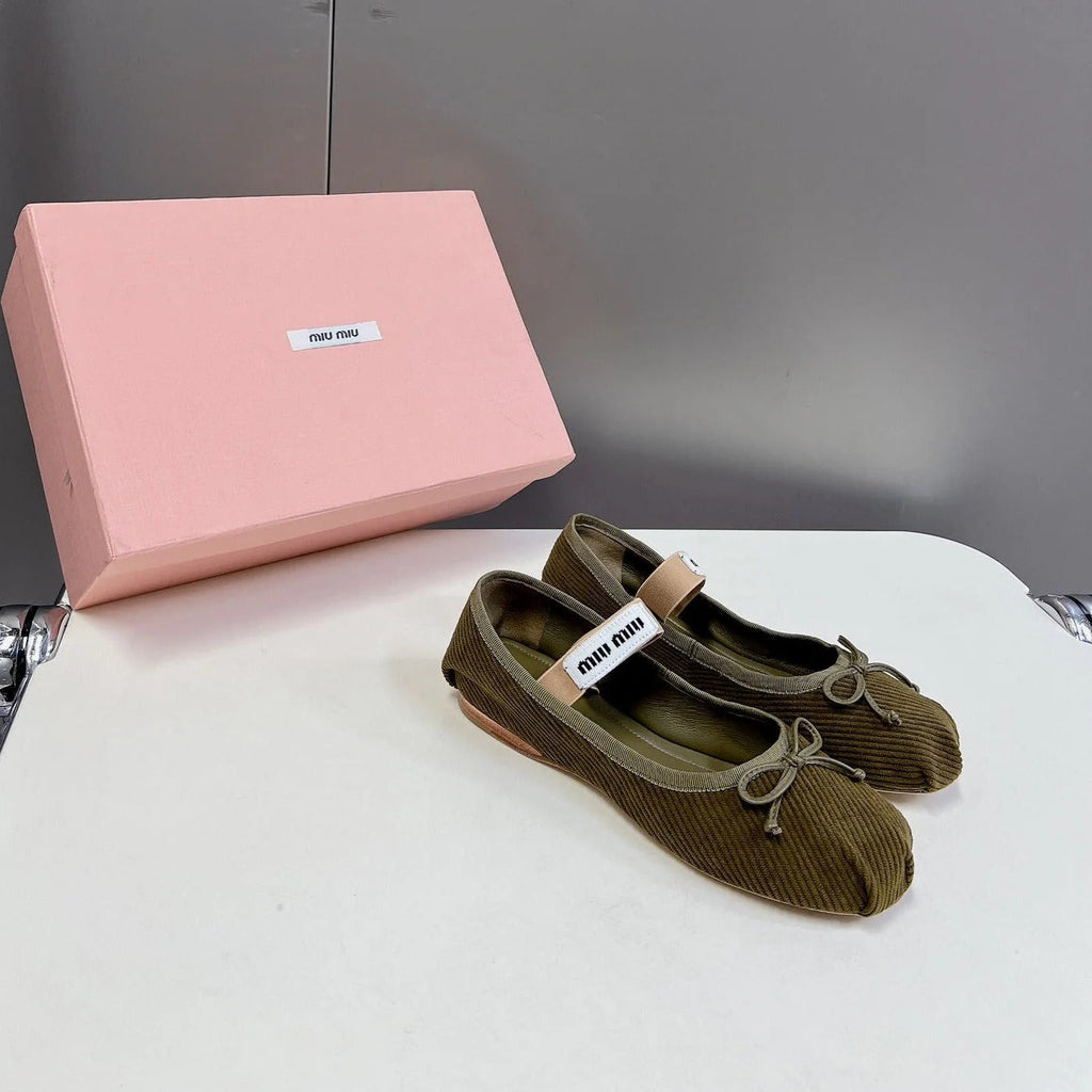 BALLET FLAT SHOES DARK OLIVE COLOR SHEEPSKIN