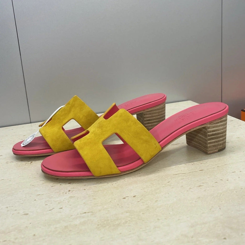 HM 26ss Oran Sandals 45 Pink Yellow Suede Cowhide 607218