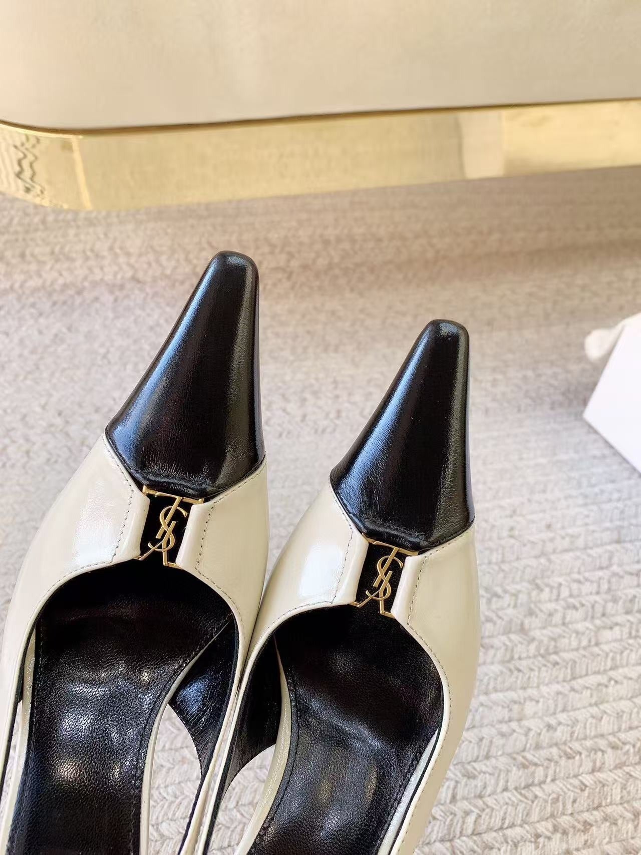 YSL 2026 Babylone Slingback Pump White Black Leather