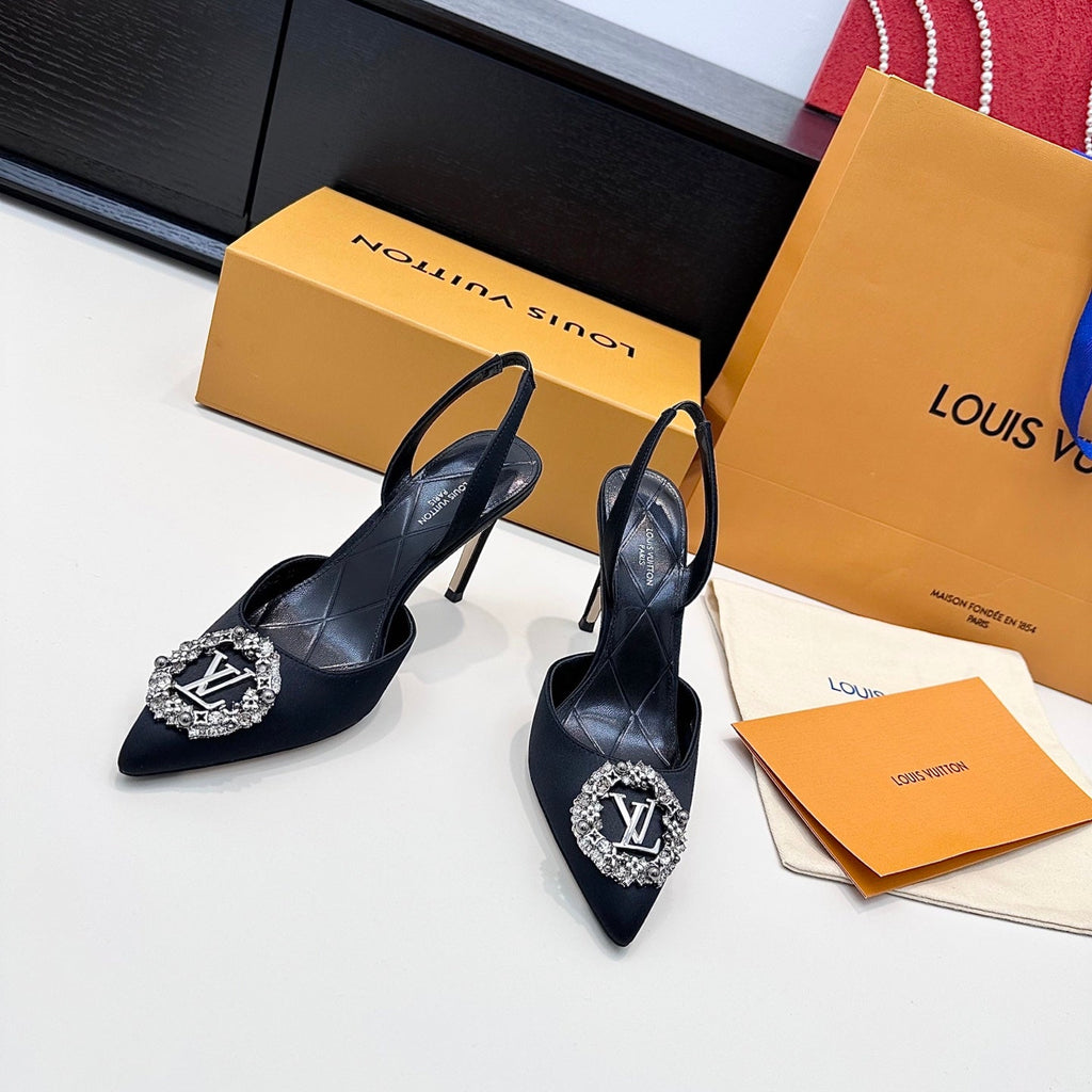 LV 26s Slingback 95 Black Premium Satin 622455