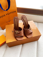 LV 26s High Heels 95 Slippers Brown Sheepskin 614986