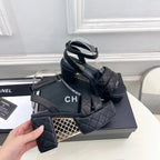 CC 26s HighHeeled Platform Sandals 85 Black Sheepskin 631867