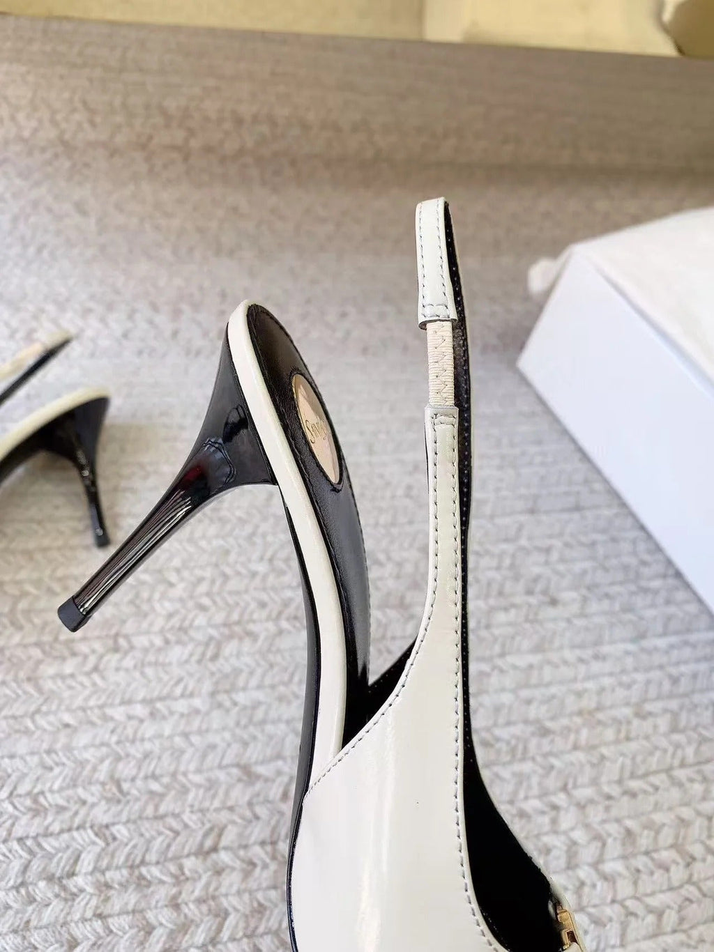 YSL 2026 Babylone Slingback Pump White Black Leather