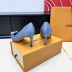 LV 26s Pointed-Toe High Heels 75 Light Blue Premium Satin 622433