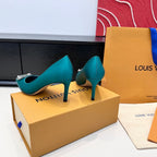 LV 26s Pointed-Toe High Heels 75 Teal Blue Premium Satin 622438