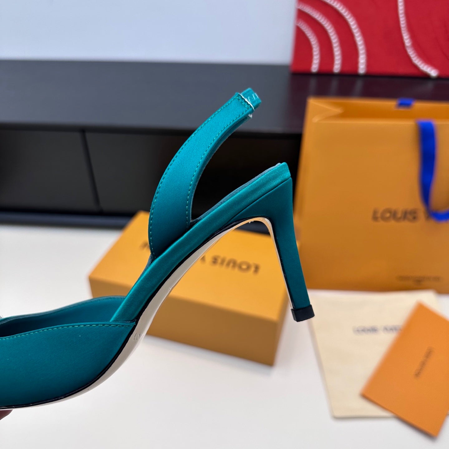 LV 26s Slingback 75 Teal Blue Premium Satin 622440