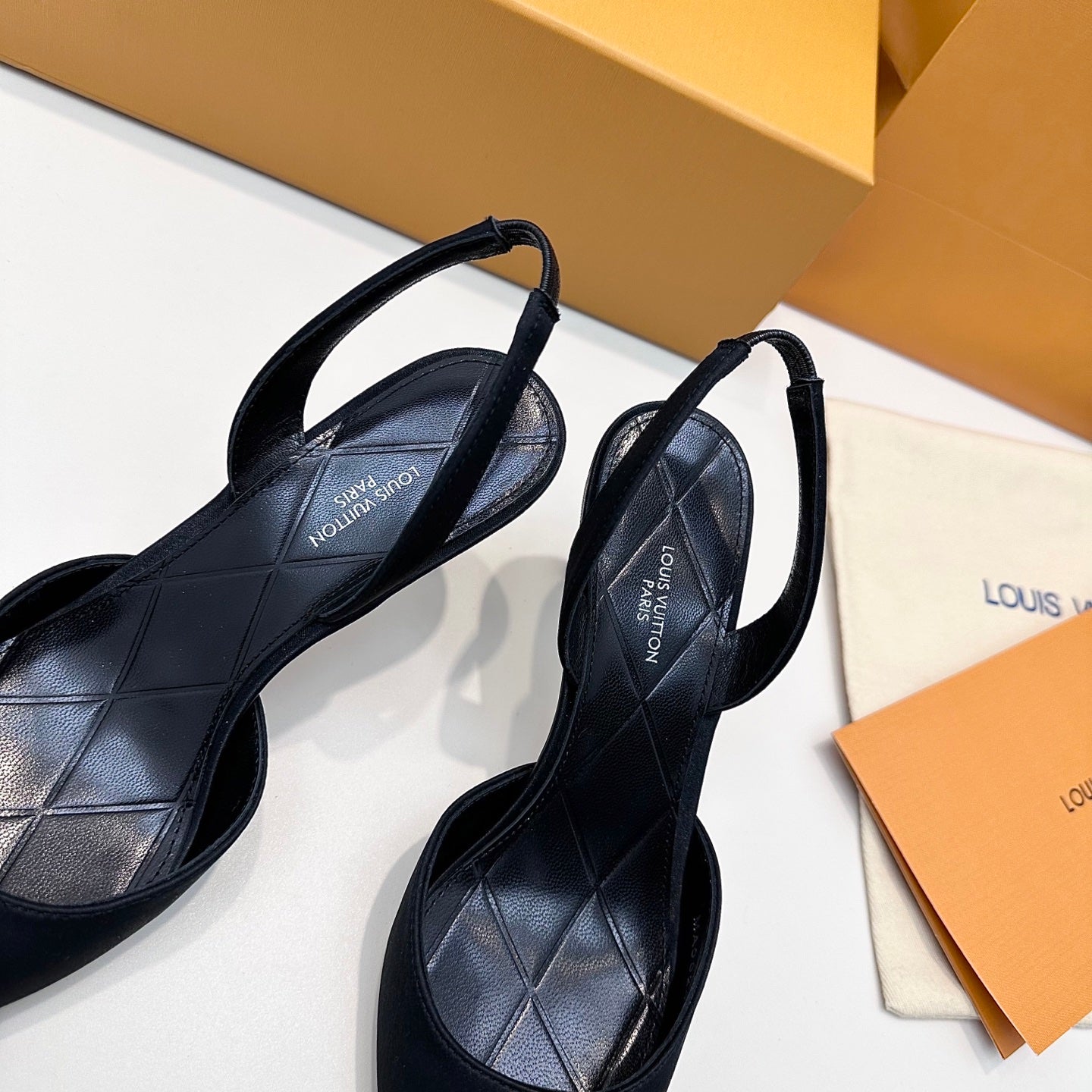LV 26s Slingback 75 Black Premium Satin 622456