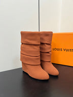 LV 26s Mid-Calf Boots 110 Camel Brown Knit Fabric 619401