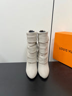LV 26s Mid-Calf Boots 110 Off-White Knit Fabric 619403