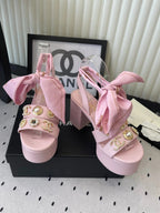 CC 26s Platform Sandals 75 Pink Sheepskin Mixed Gold Charm 650090
