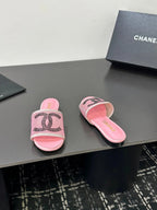CC 2026 Slippers Pink Black Mesh Sheepskin 668147