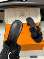 HM 25S ORAN HIGH?HEEL SANDAL 50 MM IN BLACK LAMBSKIN WITH STONE DETAILS