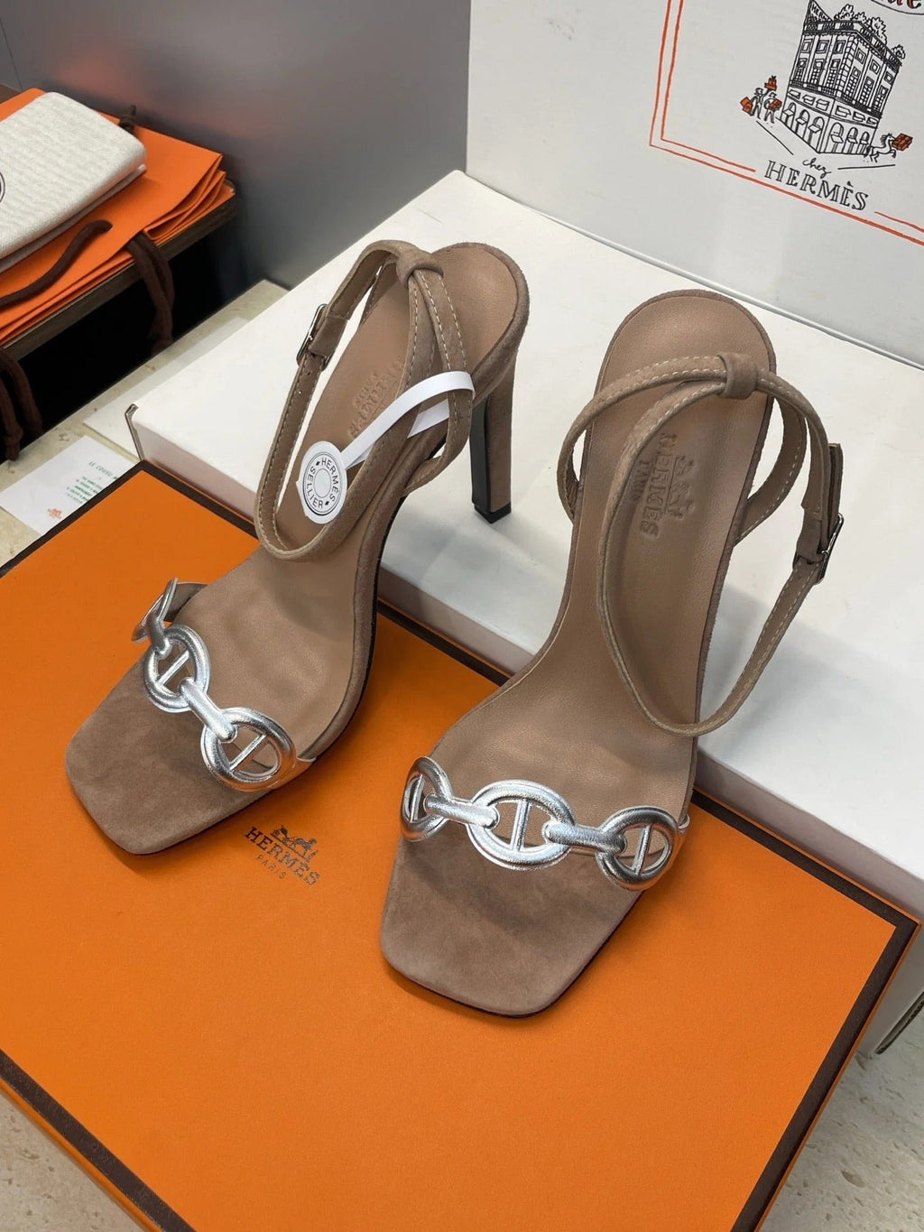 HM 26ss Pig-Nose Sandals 105 Brown Suede Leather 607084
