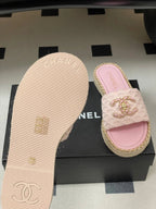 CC 26s Flat Slippers Pink Gold Fabric Sheepskin 649485