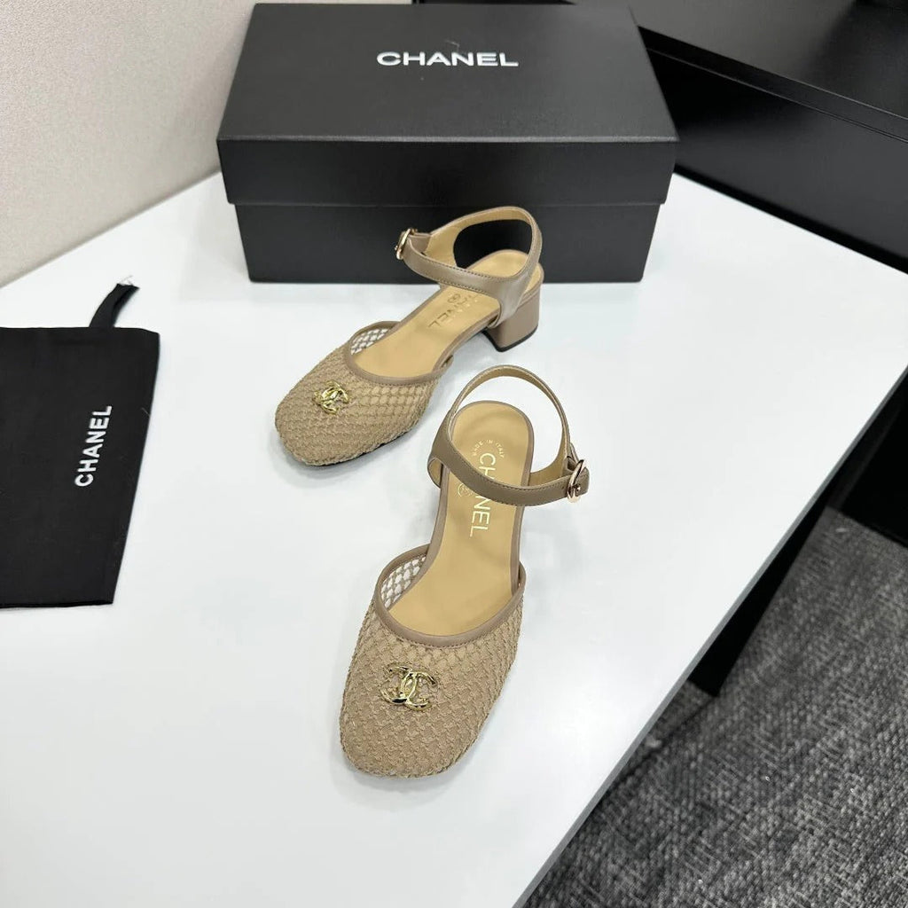 CC 2026 Mary Jane Sandals 45 Beige Satin Cowhide 668117
