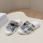 CD 26s Platform Slippers 35 Blue White Canvas Lambskin 643809