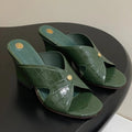 HIGH HEELS 80 MM IN MOSS GREEN CALFSKIN SNAKE EMBOSSING