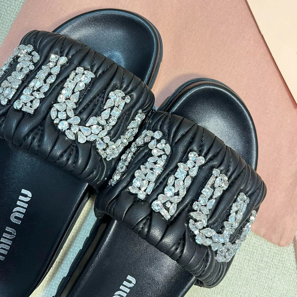 Black Sheepskin Diamond Slippers