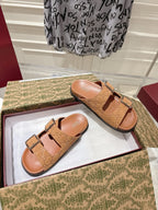 SANDALS IN BURNT ORANGE SUEDE EMBOSSED LOGO SILVER HARDWARE