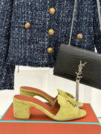 HIGH HEELS IN MOSS YELLOW SUEDE AND LAMBSKIN