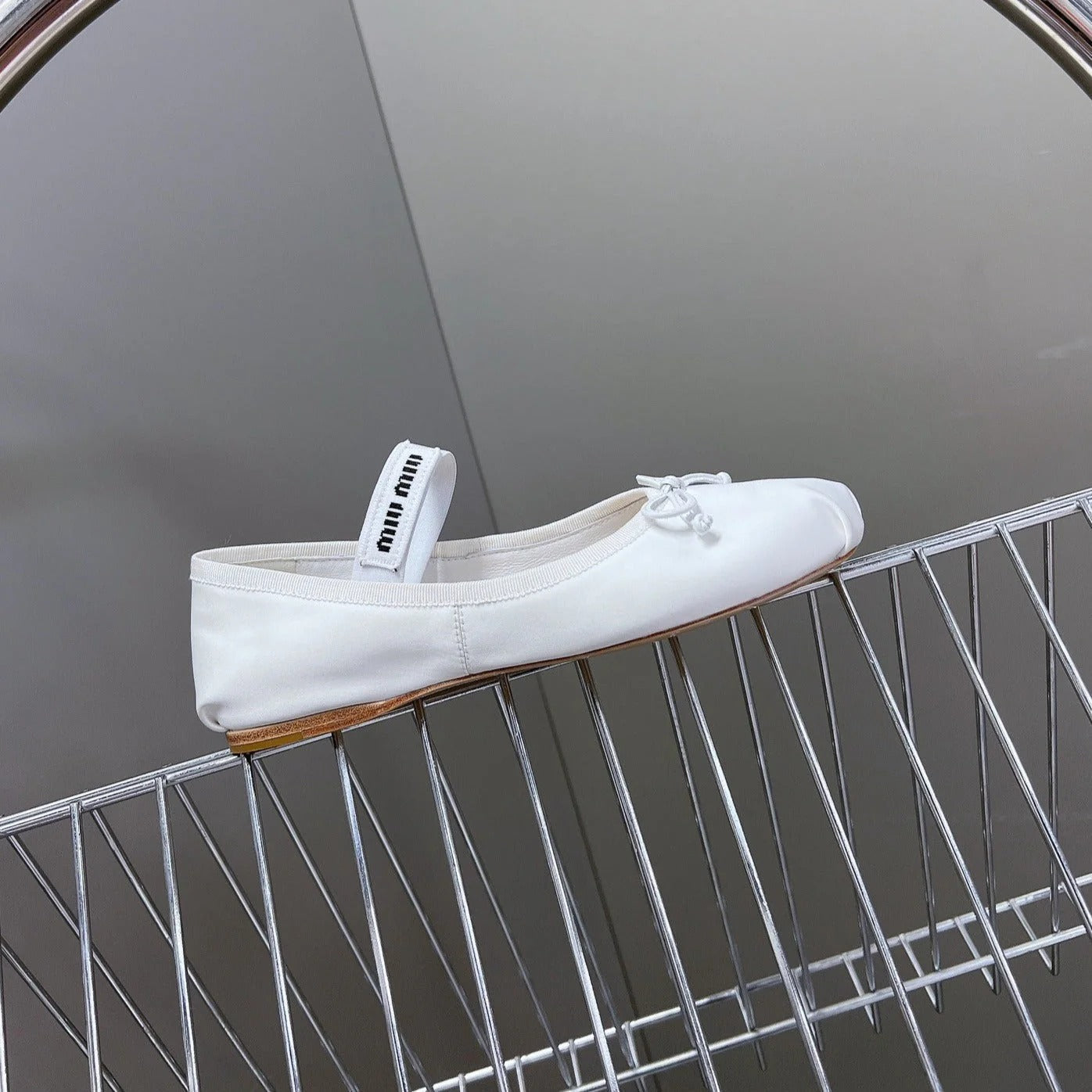 BALLET FLAT SHOES WHITE GLOSSY SHEEPSKIN