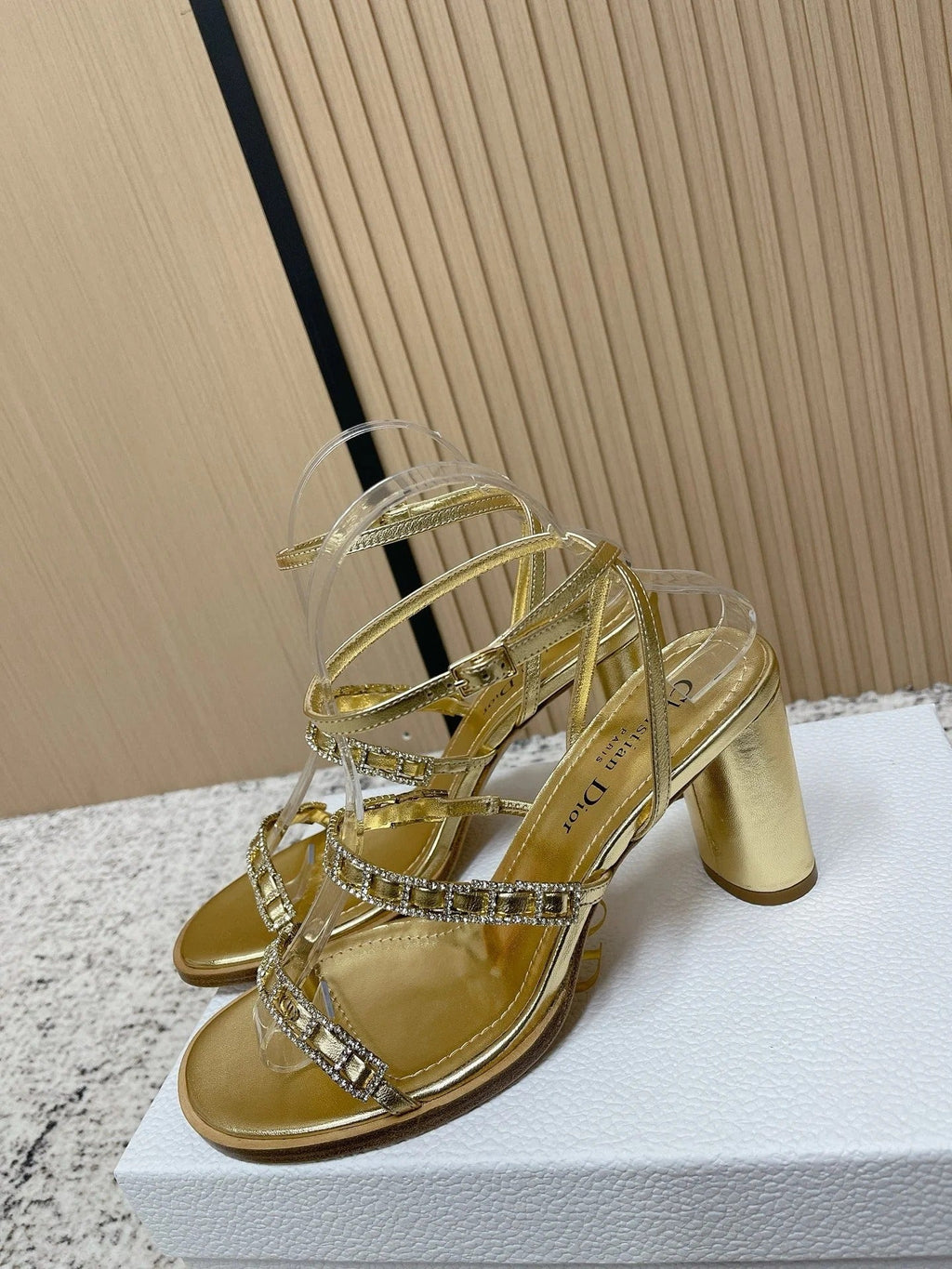 CD 26s High Heel Sandals 80 Gold Champage   Leather 643497