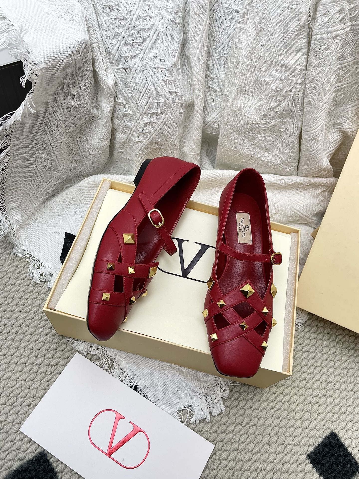 VT 26s Mary Jane Ballet Flats Dark Red Lambskin 611365