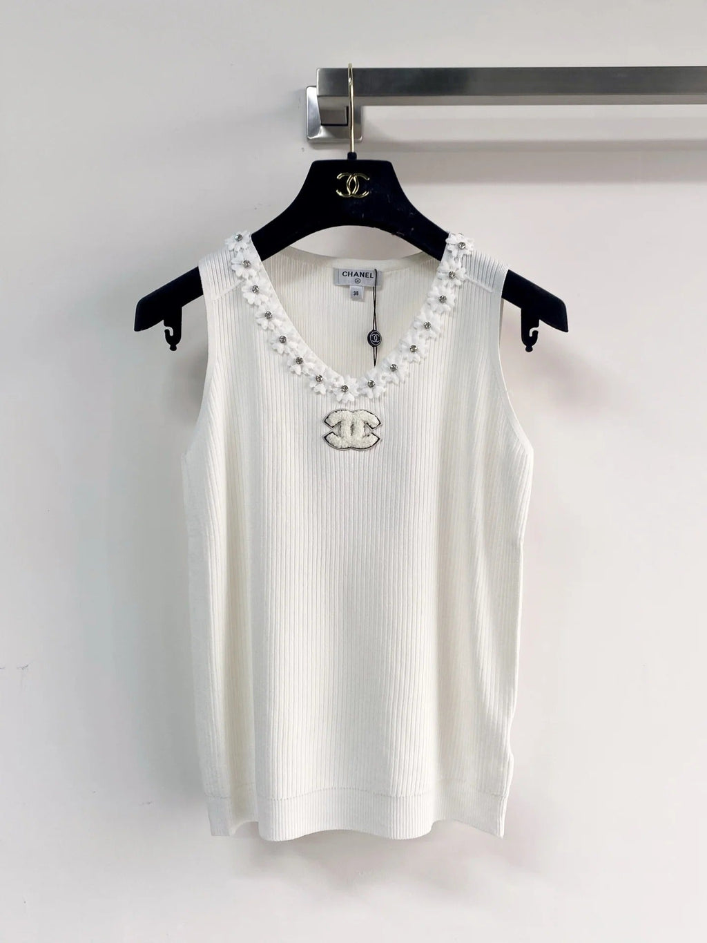 Chanel 2026 Flower Shirt White and Black Polyester Viscose
