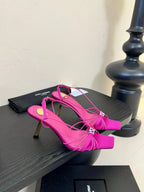 YSL 26ss Square Toe Sandals 70 Bright Pink Silk Sheepskin 651707