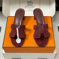 HM 25S ORAN HIGH?HEEL SANDAL IN DARK RED SUEDE AND LAMBSKIN