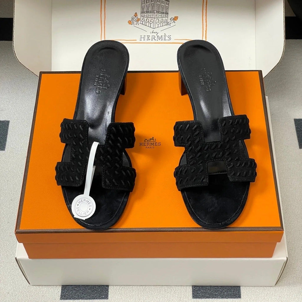 HM 25S ORAN HIGH?HEEL SANDAL IN BLACK SUEDE AND LAMBSKIN