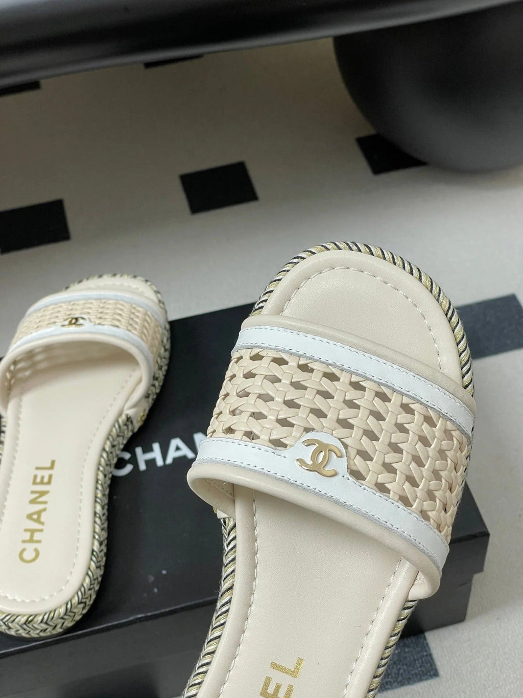 CC 26s Platform Slippers Light Beige Cowhide 649459