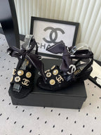 CC 26s Sandals 55 Black Tweed Mixed Gold Charm 650081