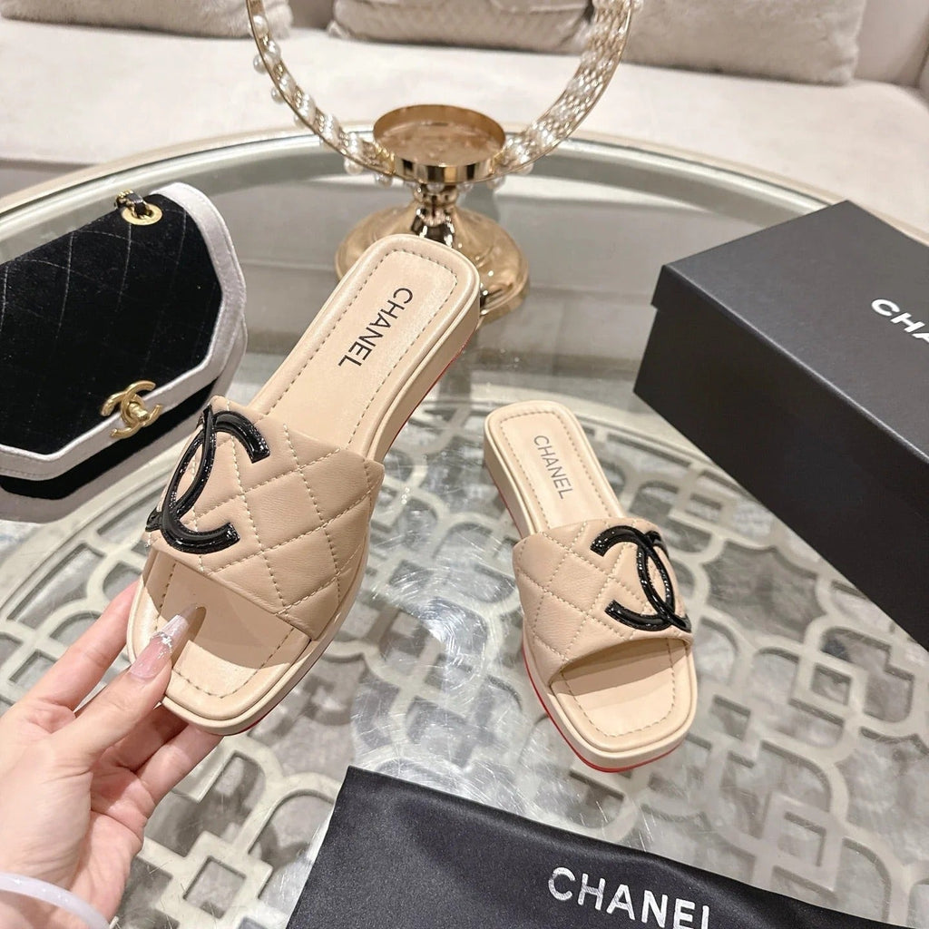 CC 26s Platform Slippers Beige Sheepskin 627070