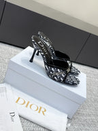 CD 26s High Heels Sandals 85 White Black Fabric Cowhide 661470
