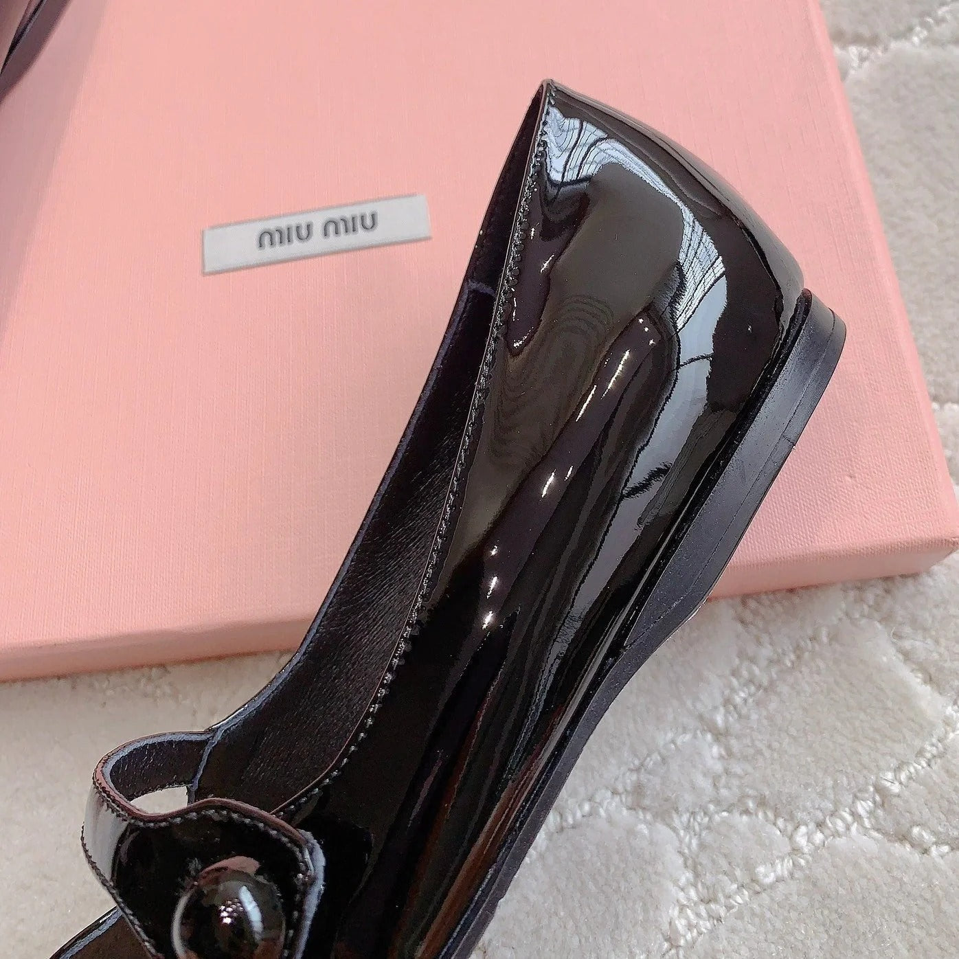 Glossy Black Ballet Shoes Sheepskin