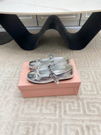 BOW MARY JANE FLAT IN SILVER LAMBSKIN