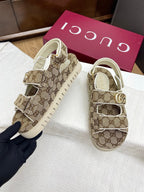 GG CLASSIC SANDALS 25S IN BEIGE FABRIC WITH GOLD HARDWARE